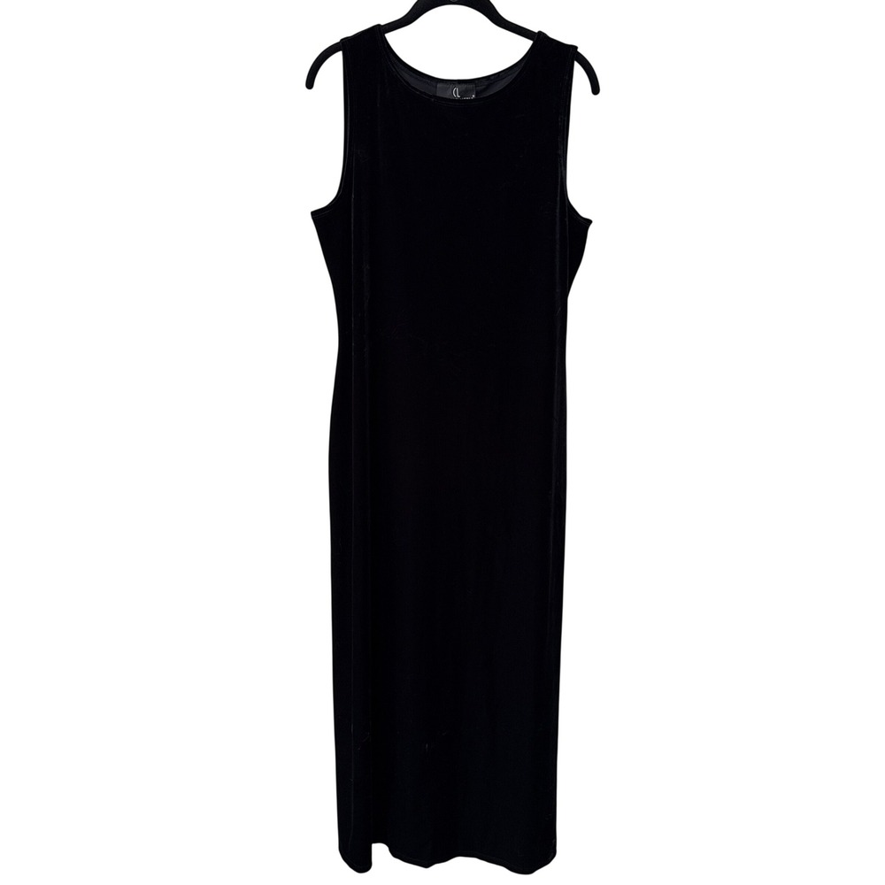 Vintage Carole Little Women Velvet Sleeveless Maxi Column Dress 16 Black Stretch